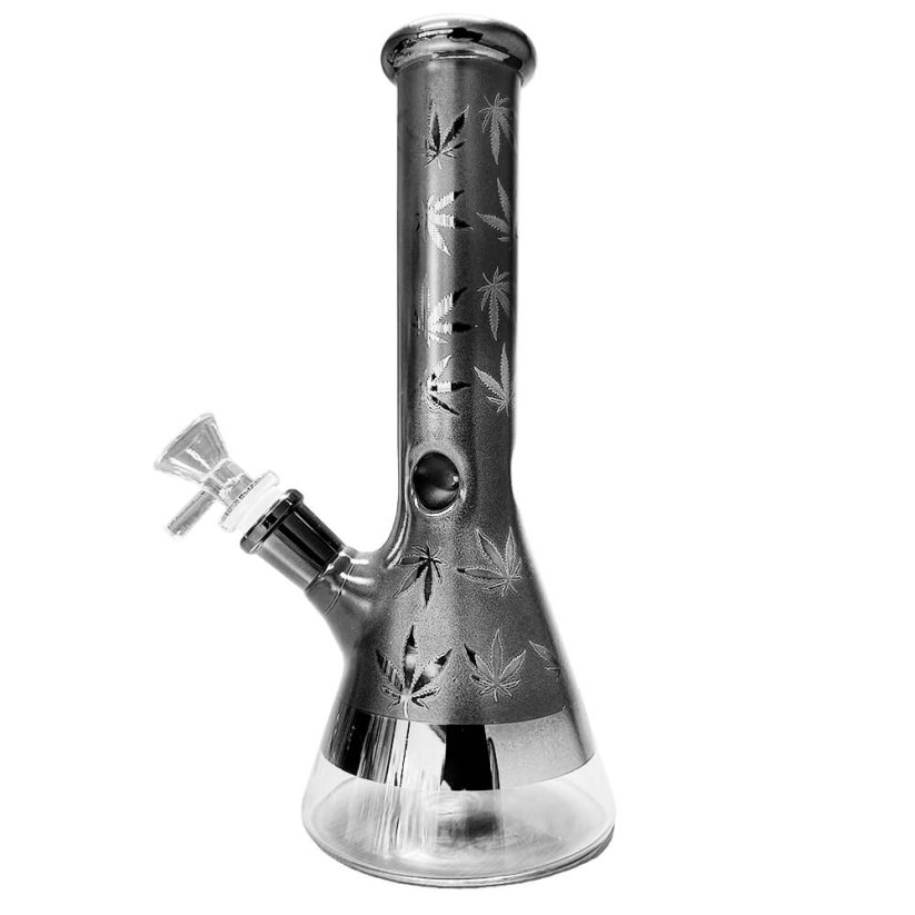 Weed Leaves Glass Bong Grey 25cm