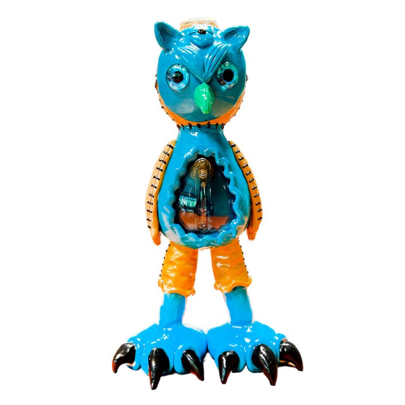 Handmade Blue Bird Glass Clay Bong 20cm