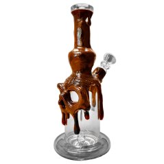 Handmade Skull Glass Clay Bong Brown 22cm