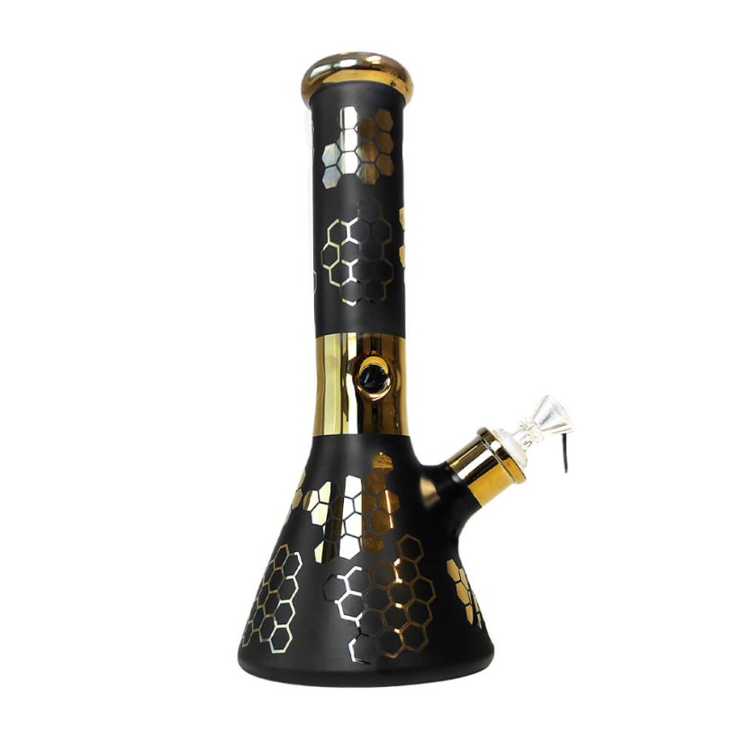 Black Bee Hexagon Triple Thick Glass Bong 32cm