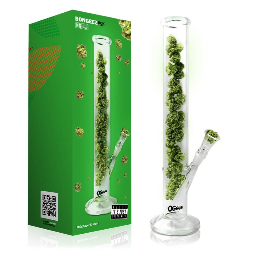 Skleněný bong Ogeez 35cm s čokoládou ve tvaru konopí (100 g)