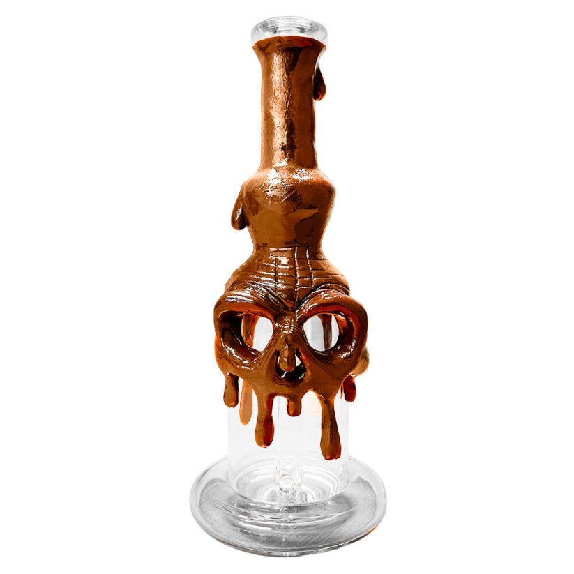 Handmade Skull Glass Clay Bong Brown 22cm
