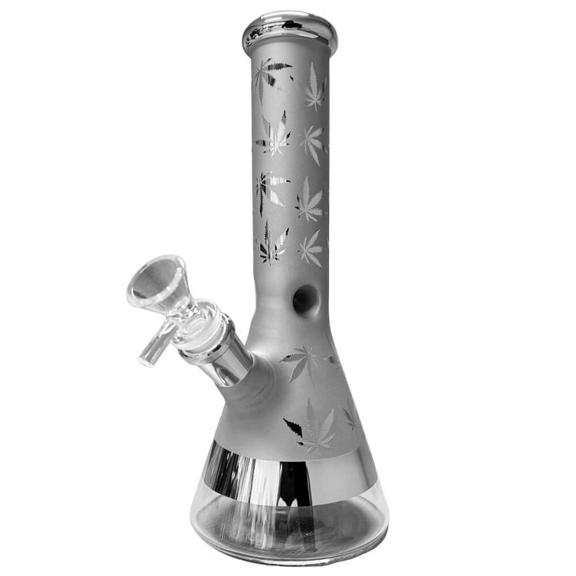 Weed Leaves Glass Bong Silver 25cm