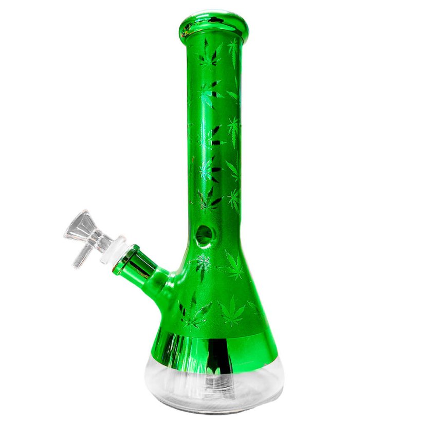 Weed Leaves Glass Bong Green 25cm