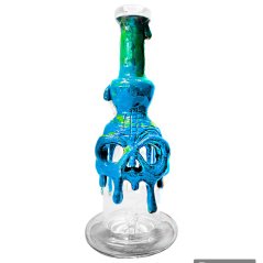 Handmade Skull Glass Clay Bong Blue 22cm