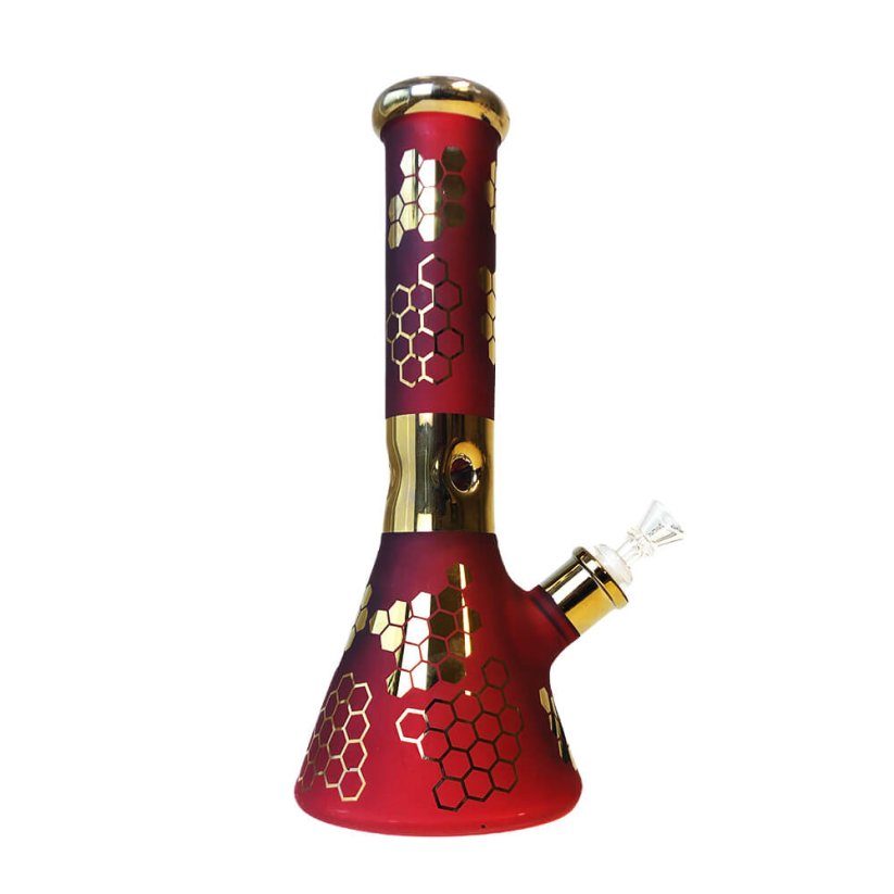Red Bee Hexagon Triple Thick Glass Bong 32cm