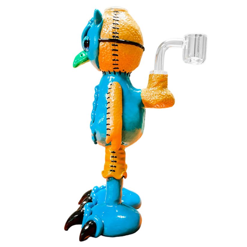 Handmade Blue Bird Glass Clay Bong 20cm