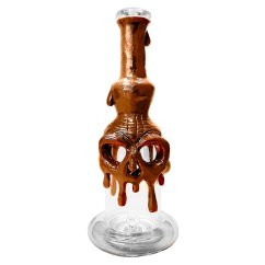 Handmade Skull Glass Clay Bong Brown 22cm