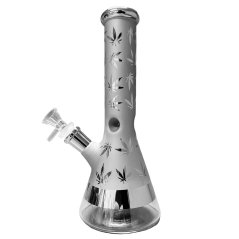 Weed Leaves Glass Bong Silver 25cm